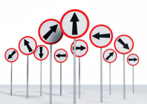 Directional Signs on a Signpost on White Background